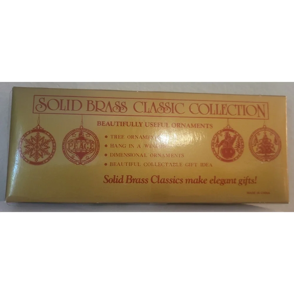 3 Solid Brass Classic Collection 3D Christmas Ornaments in Box Holiday Decor NOS